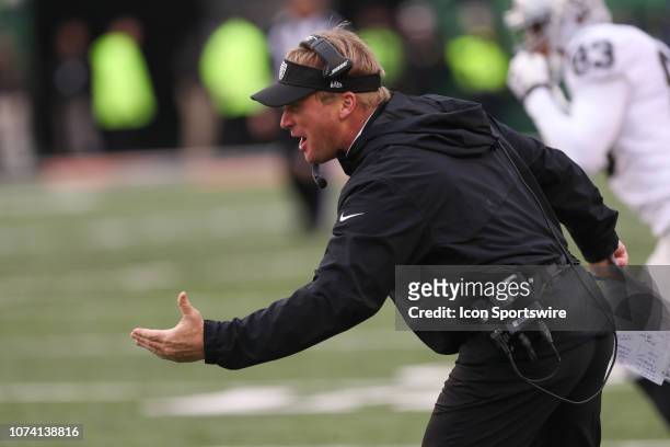 Oakland Raiders head coach Jon Gruden reacts from the sideline during the game against the Oakland Raiders and the Cincinnati Bengals on December...