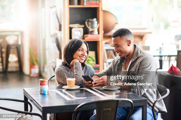 i'm the luckiest girl to have him - coffee shop couple stock pictures, royalty-free photos & images