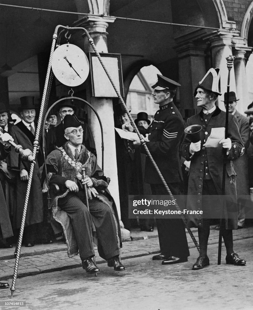 Weighing The New Mayor Of High Wycombe In United Kingdom On 1937