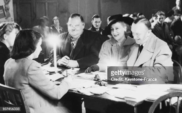 Stan Laurel And Oliver Hardy Waiting For Ration Cards In London On February 15Th 1947