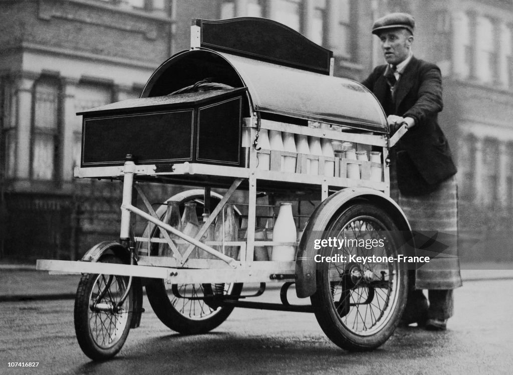 Milkman Pushing His Cart In London On January 1933