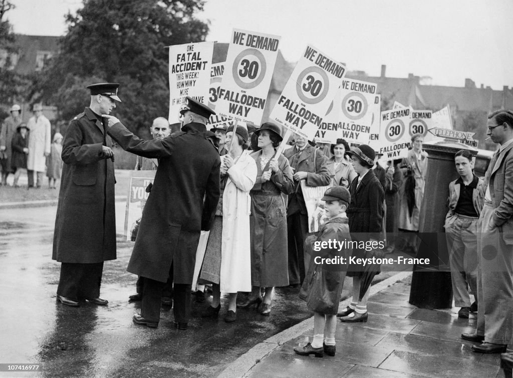 Hampstead Residents Demonstrating For A Speed Limit In Their Street In London On August 1937