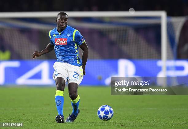 Kalidou Koulibaly of SSC Napoli in action during the Group C match of the UEFA Champions League between SSC Napoli and Red Star Belgrade at Stadio...