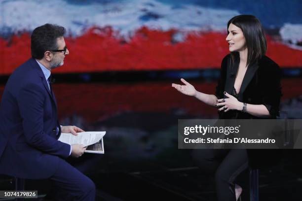 Fabio Fazio and Laura Pausini attend 'Che Tempo Che Fa' Tv Show on December 16, 2018 in Milan, Italy.