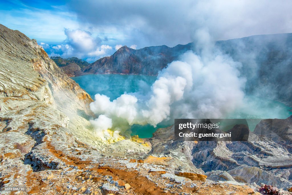 Crater Lake of Ijen volcano in East Java, Indonesia