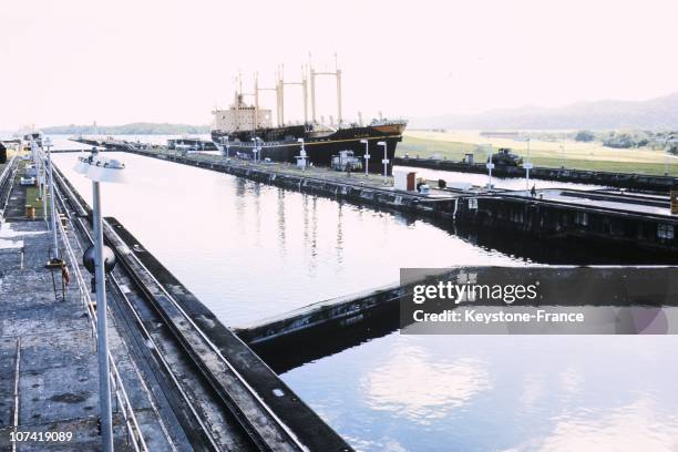 Scene In The Panama Canal In Panama During The Seventies