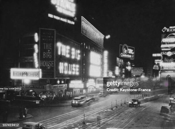Times Square By Night At New York In Usa During Twenties