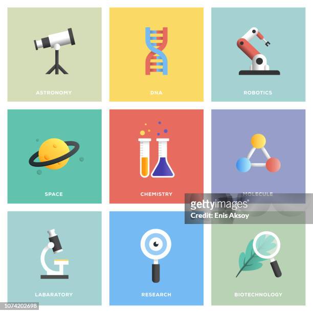 illustrazioni stock, clip art, cartoni animati e icone di tendenza di set di icone scienza - scienza
