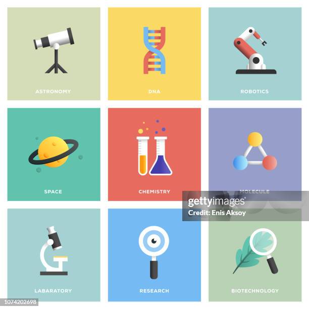 illustrazioni stock, clip art, cartoni animati e icone di tendenza di set di icone scienza - dna vector