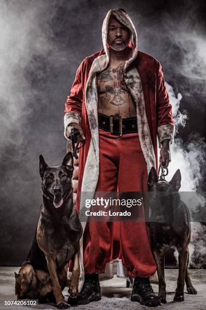 bad black santa claus with dogs - netherlands christmas stock pictures, royalty-free photos & images