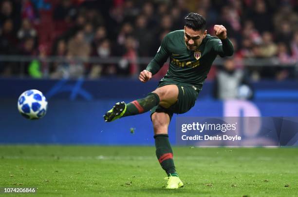 Radamel Falcao of AS Monaco in action during the UEFA Champions League Group A match between Club Atletico de Madrid and AS Monaco at Estadio Wanda...