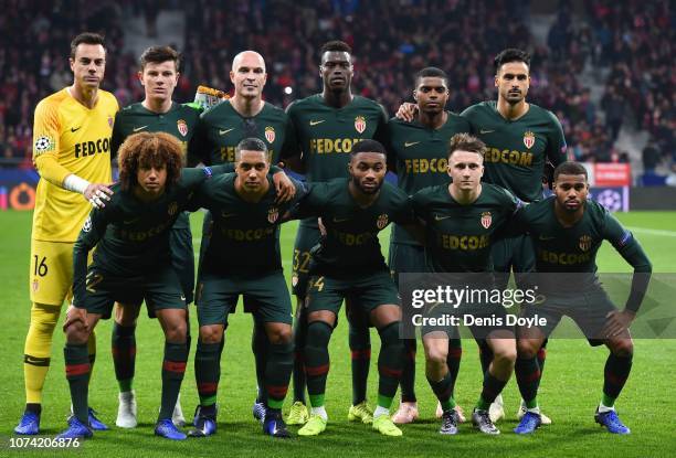 The AS Monaco team line-up before the UEFA Champions League Group A match between Club Atletico de Madrid and AS Monaco at Estadio Wanda...