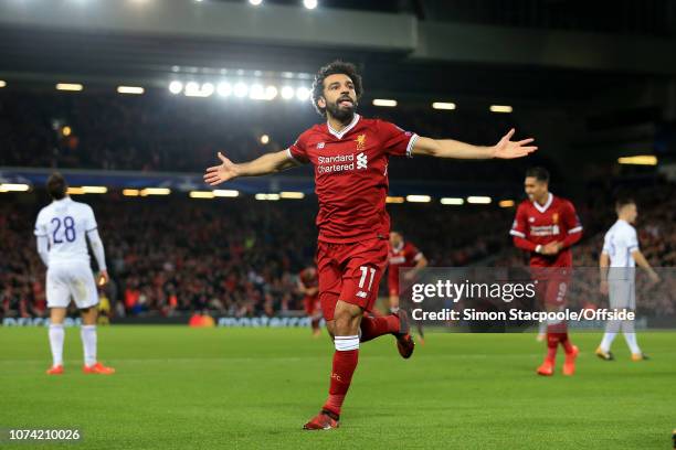 1st November 2017 - UEFA Champions League - Group E - Liverpool v NK Maribor - Mohamed Salah of Liverpool celebrates after scoring their 1st goal - .