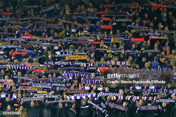 1st November 2017 - UEFA Champions League - Group E - Liverpool v NK Maribor - Maribor fans hold their scarves aloft - .