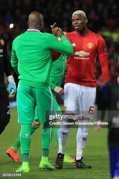 16th February 2017 - UEFA Europa League - Round of 32 - Manchester United v Saint-Etienne - Florentin Pogba of St. Etienne greets brother Paul Pogba...