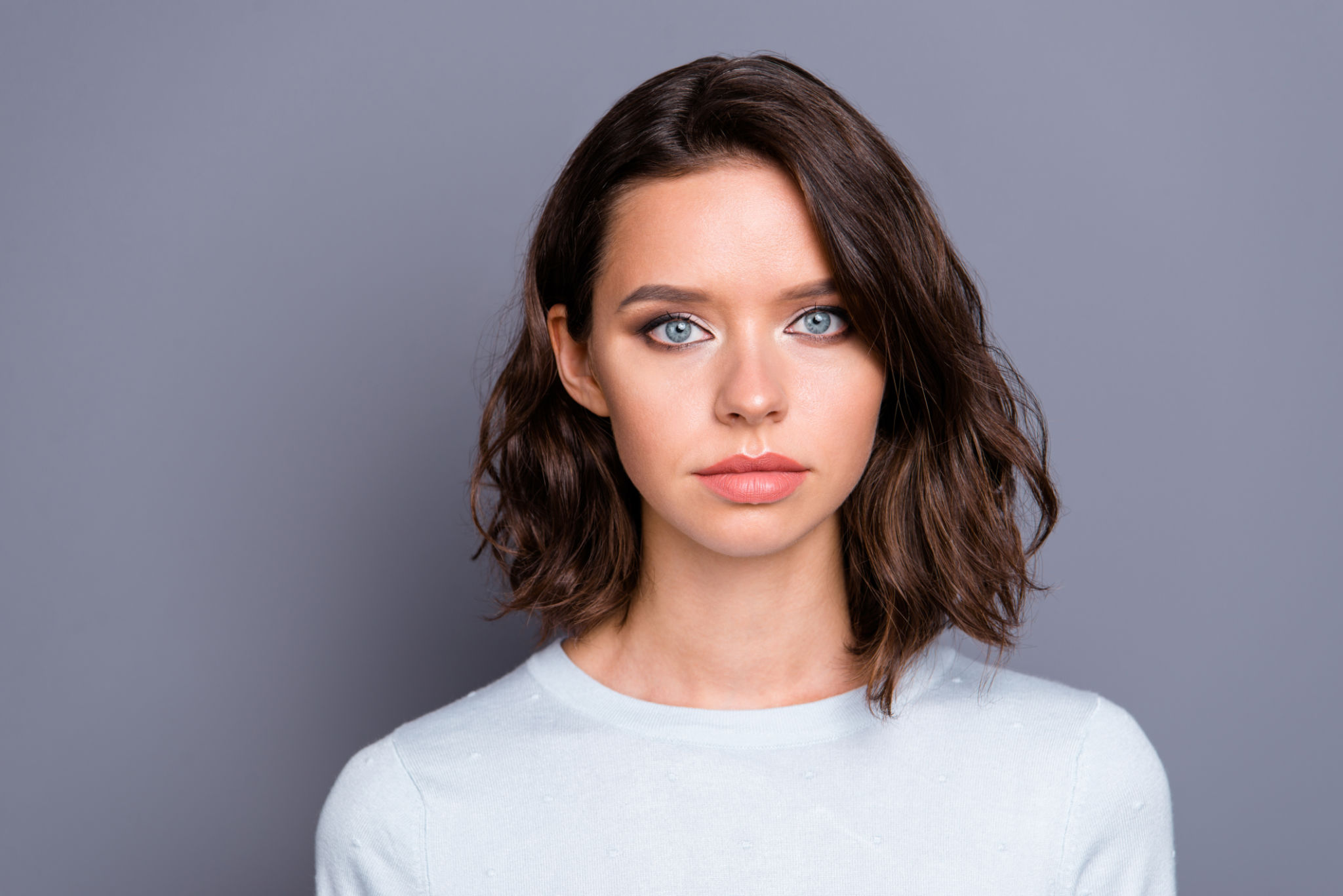 Close up portrait of nice-looking good-dressed lady with her mod Close up portrait of nice-looking good-dressed lady with her mod