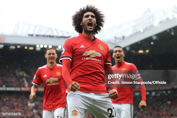 30th September 2017 - Premier League - Manchester United v Crystal Palace - Marouane Fellaini of Man Utd celebrates after scoring their 3rd goal - .