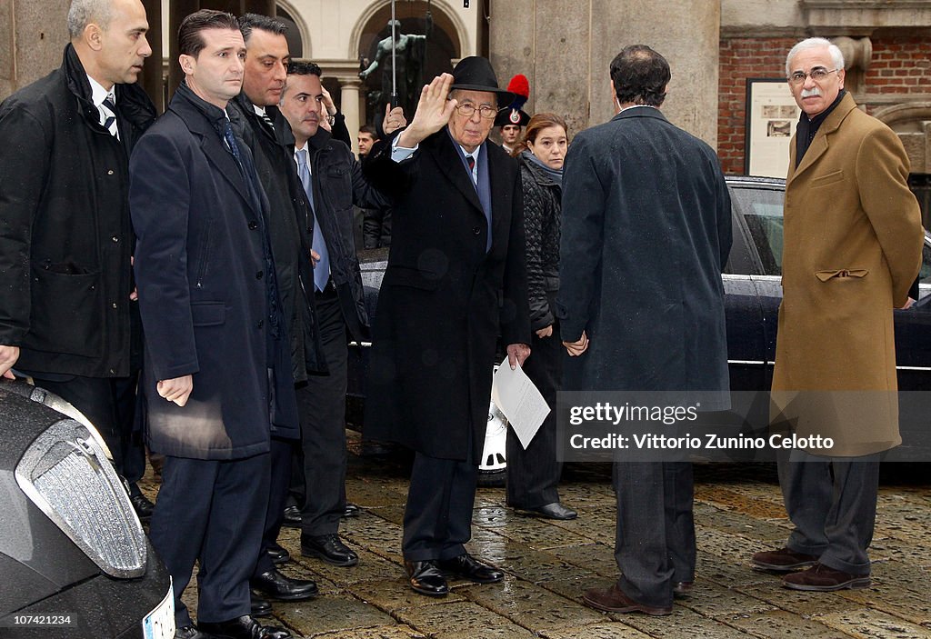 Italian President Giorgio Napolitano Visits The Pinacoteca Di Brera