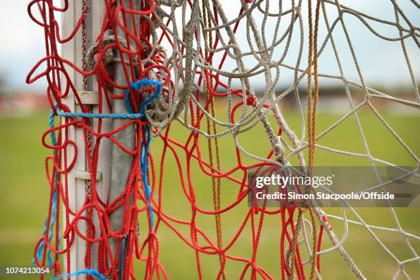 17th April 2017 - Evo-Stik Northern Premier League - Northwich Victoria v Witton Albion - The goal net is tied up and tangled before the game - .