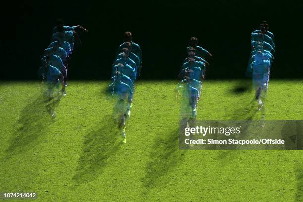 5th August 2017 - Sky Bet EFL Championship - Aston Villa v Hull City - Villa players warm up in the sunshine and shadows before the game - .