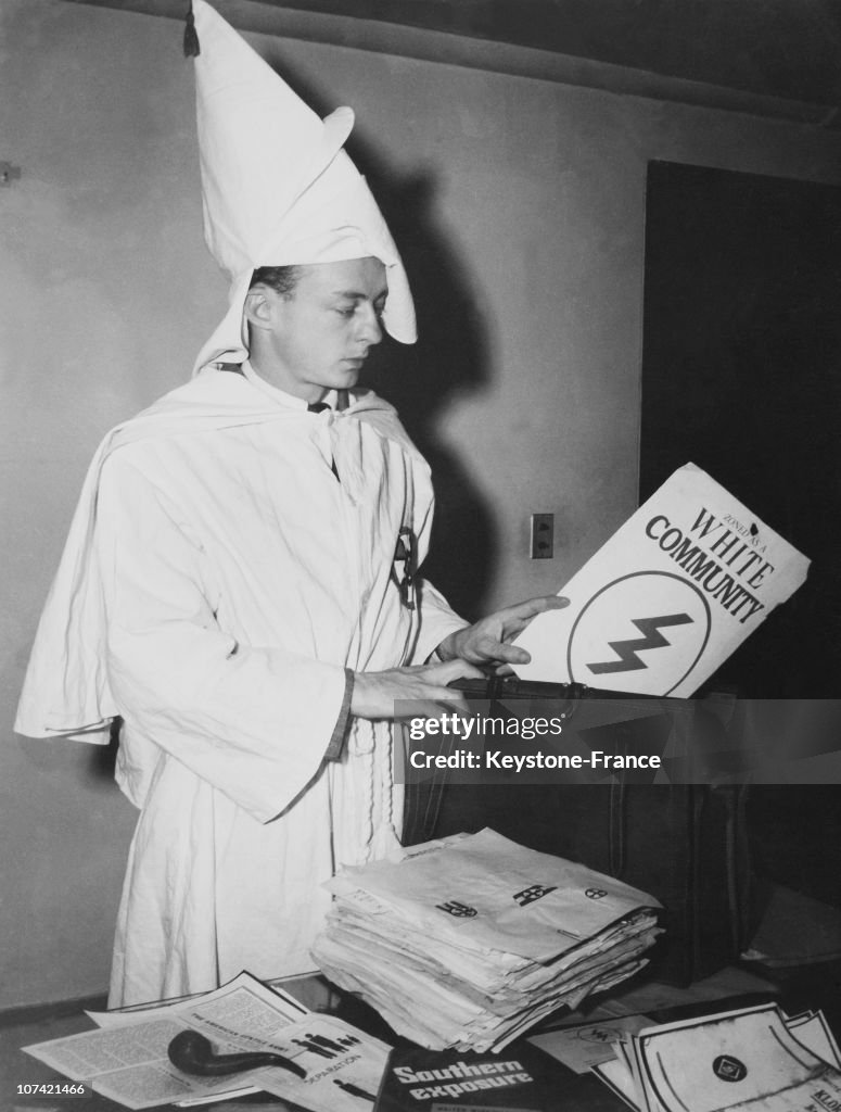 One Member Of The Ku Klux Klan With Secret Documents At New York In Usa On January 1St 1947