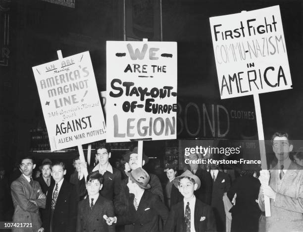 Demonstration Against Embroilment Of America In The European War, Time Square At New York In Usa On October 7Th 1939