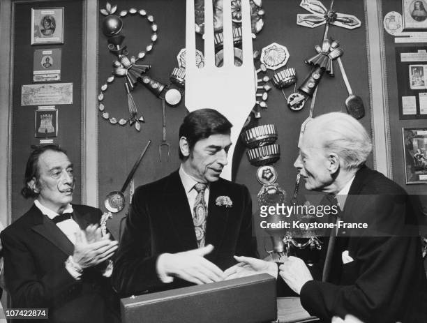 Claude Terrail Receiving The Silver Fork In Presence Of Salvador Dali In France On December 2Nd 1970