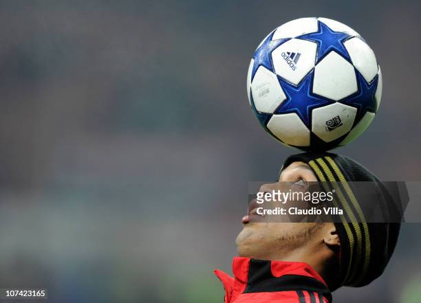 Ronaldinho of AC Milan before the UEFA Champions League Group G match between AC Milan and AFC Ajax at Stadio Giuseppe Meazza on December 8, 2010 in...