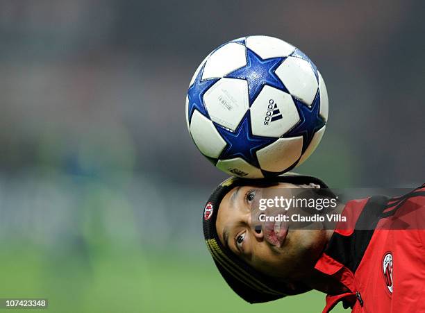 Ronaldinho of AC Milan before the UEFA Champions League Group G match between AC Milan and AFC Ajax at Stadio Giuseppe Meazza on December 8, 2010 in...