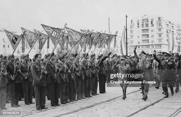 Benito Mussolini Inspecting A Regiment Of The Italian Army At Istituto Luce In Italy