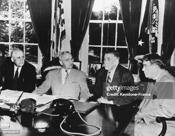 President Truman During His Conference With Congressional Leaders At Washington White House In Usa