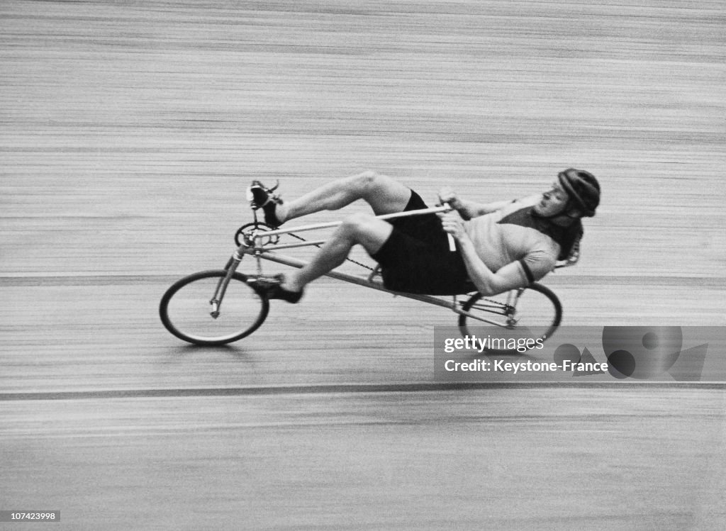 Francis Faure On His Horizontal Bicycle In France On March 1934
