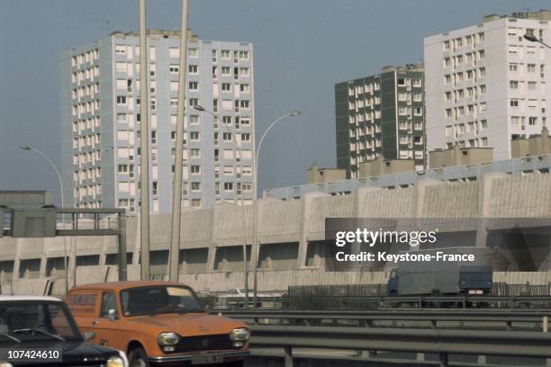 Building Of An Anti Noise Wall Next To The Highway At Paris Suburb, In France