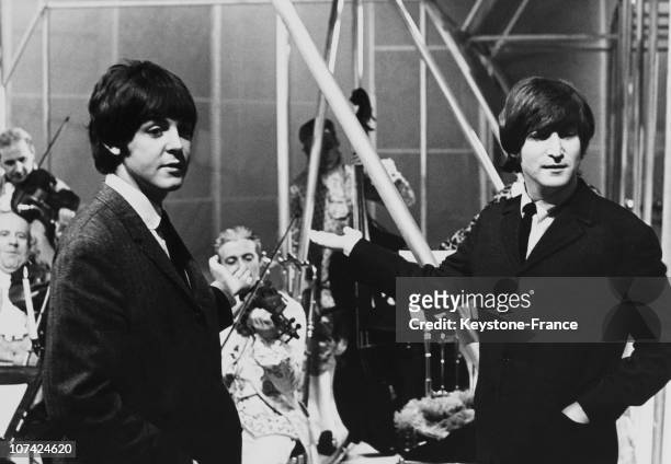 John Lennon And Paul Mccartney Presenting Fritz Spiegel And His Band At Manchester In England During Sixties