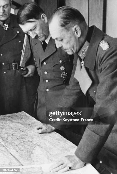 Headquarters Of The Fuhrer, Hitler And Keitel Looking At A Strategic Map At Berlin In Germany On April 4Th 1942