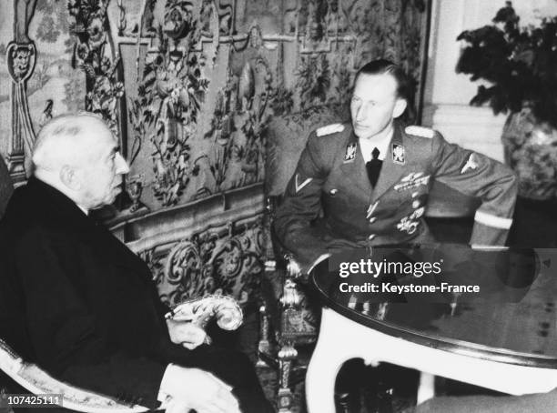 Encounter Between Reinhard Heydrich Nazi Protector And The President Hacha Of Bohemia And Moravia At Prague In Germany, Czechoslovakia On September...