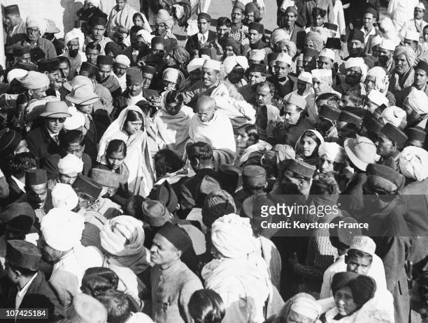 The Mahatma Gandhi In The Indian Crowd In India During Forties
