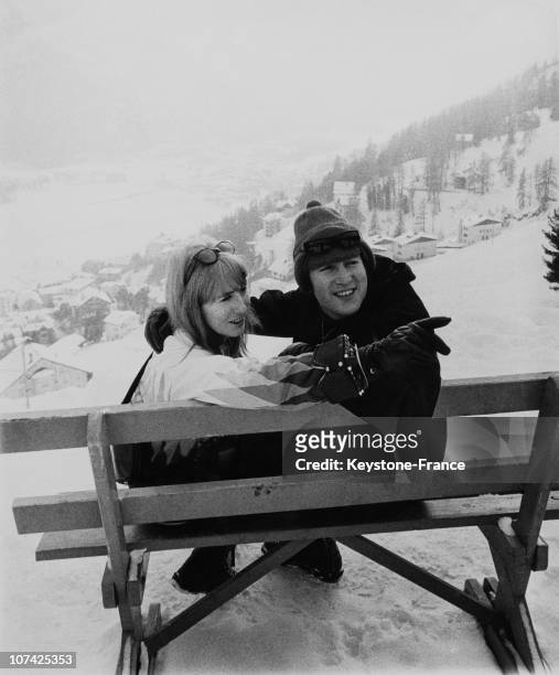 John Lennon And His Wife Cynthia Skiing At Saint Moritz In Switzerland On January 31St 1965