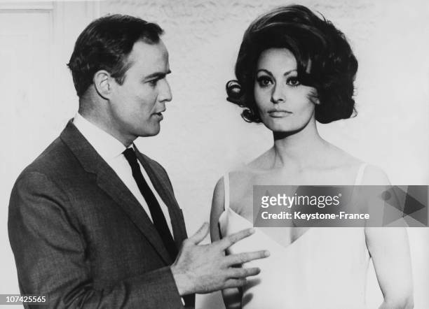 Marlon Brando And Sophia Loren At The Shooting Of The Movie A Countess From Hong Kong On January 1966