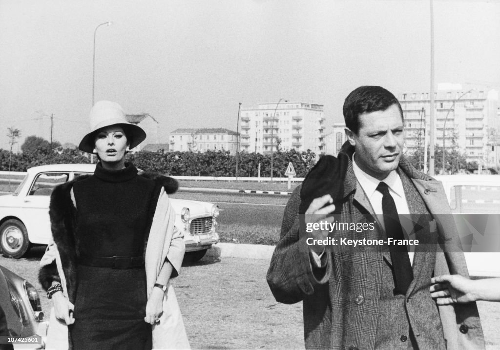 Sophia Loren And Marcello Mastroianni In A Scene Of Yesterday, Today And Tomorrow Movie In Milan On October 1963