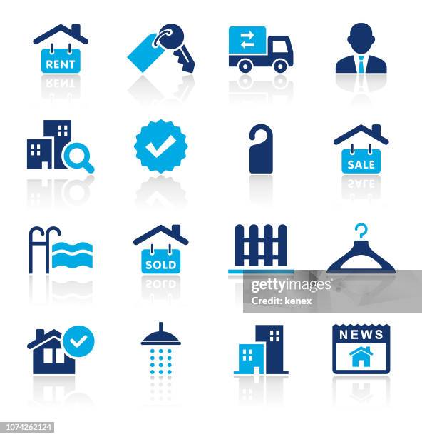 ilustraciones, imágenes clip art, dibujos animados e iconos de stock de inmobiliaria dos color icons set - problemas de vivienda