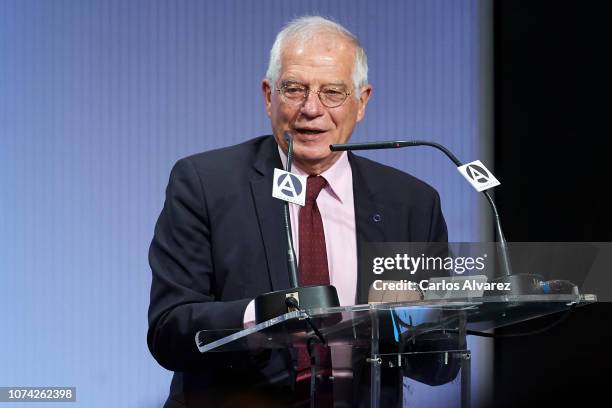 Spanish Foreign Minister Josep Borrell attends '40 Años de Diplomacia en Democracia. Una Historia de Exito' exhibition at Casa de America on November...