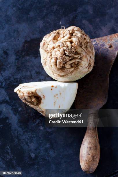 celeriac and old cleaver - celeriac stock pictures, royalty-free photos & images