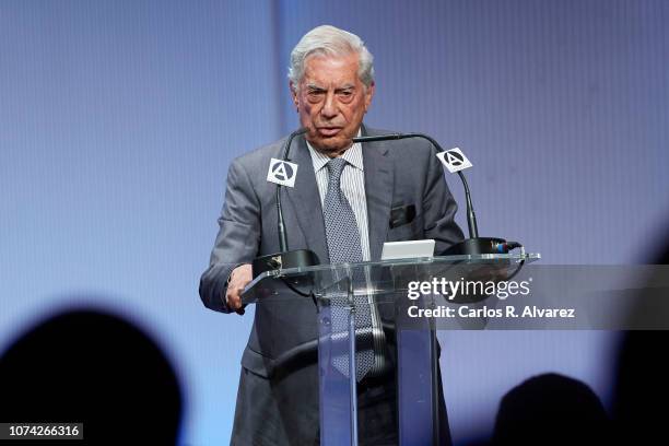 Mario Vargas Llosa attends '40 Años de Diplomacia en Democracia. Una Historia de Exito' exhibition at Casa de America on November 29, 2018 in Madrid,...