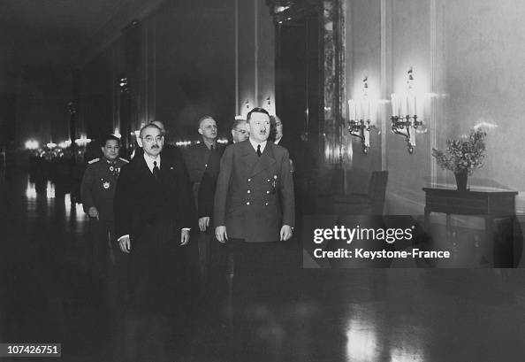 Adolf Hitler, Miniters Matsuooka And Ribbentrop, And Japanese General Oshima At Berlin In Germany On March 28Th 1941 Adolf Hitler, Miniters Matsuooka And Ribbentrop, And Japanese General Oshima At Berlin In Germany On March 28Th 1941