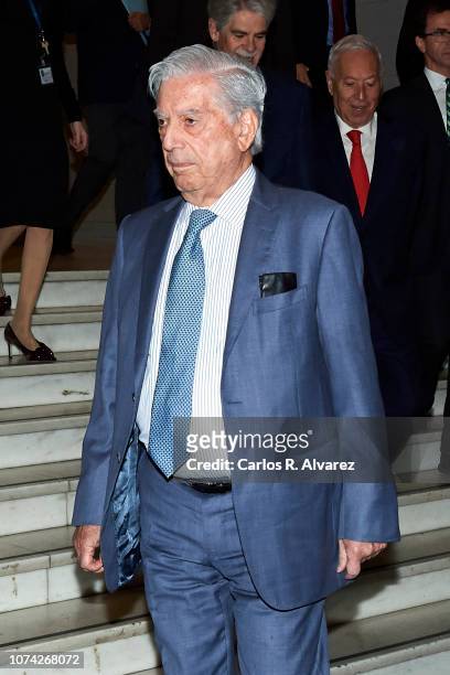 Mario Vargas Llosa attends '40 Años de Diplomacia en Democracia. Una Historia de Exito' exhibition at Casa de America on November 29, 2018 in Madrid,...