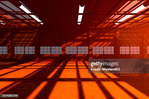architecture visualization of an empty warehouse, 3d rendering - space window stock illustrations