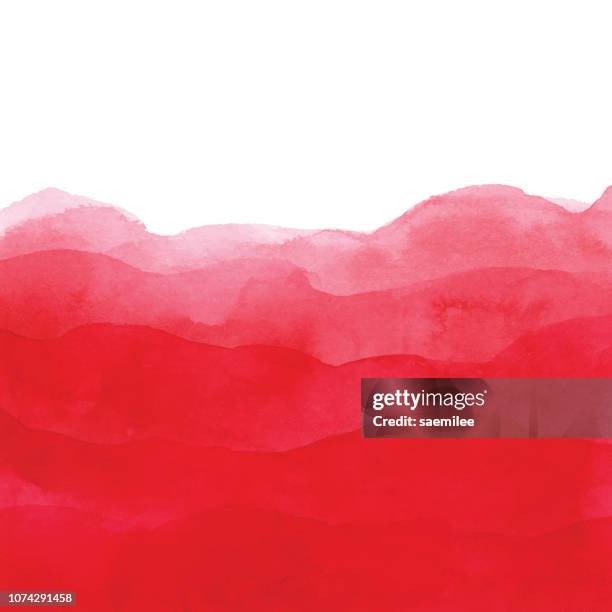 stockillustraties, clipart, cartoons en iconen met rode aquarel achtergrond met golven - rood