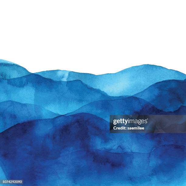 stockillustraties, clipart, cartoons en iconen met blauwe aquarel achtergrond met golven - abstract watercolor