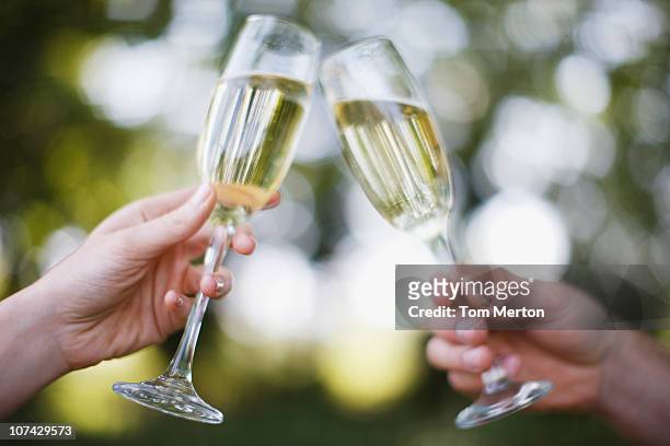 couple drinking champagne and toasting - day anniversary stockfoto's en -beelden